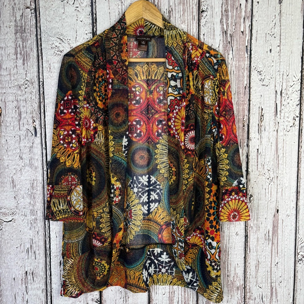 Multiples Size Small Open‎ Front Mesh Lightweight Cardigan Bohemian Bold Colors